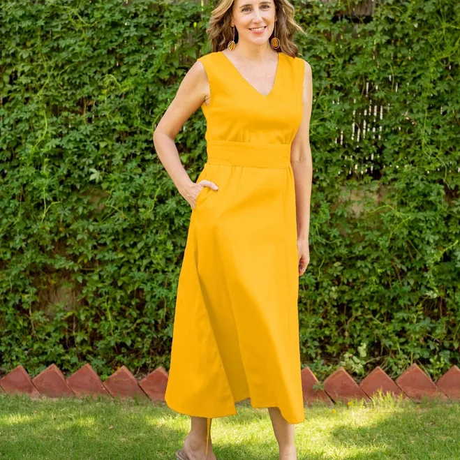 dress V-Neck Sleeveless Cotton Maxi Dress SeamsFriendly $64