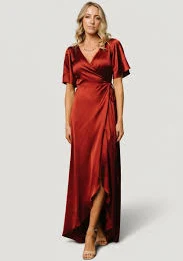 dress Vara Satin Maxi Wrap Dress | Terracotta Baltic Born $47.4