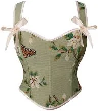 crop top Victorian Floral Butterfly Print Overbust Corset Bustier Crop Top - Pink / XS/Fit Waist 21.3"-22.8" Charmian Corset $36.99