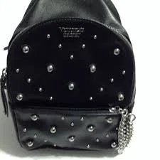 bag Victorias Secret Mini Backpack Black Studded Pebble PU Faux Leather Silver Chain eBay $28.95