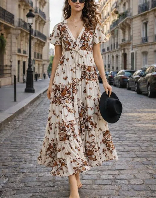dress Vintage-Inspired Boho Floral Maxi Dress with Sleeves Etsy - Seller $73.98