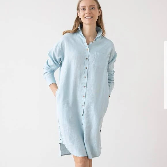dress Washed Linen Drop Shoulder Shirt Dress Etsy - LinenMeStore $122.24