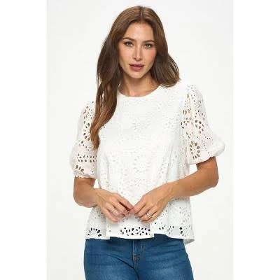 top WEST K Women's Astrid Puff Sleeve Eyelet Lace Blouse - Xlarge - White Target $31.2