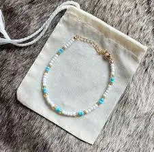 accessory White & blue beaded bracelet | Handmade | Gold-plated | Adjustable Etsy $12.61