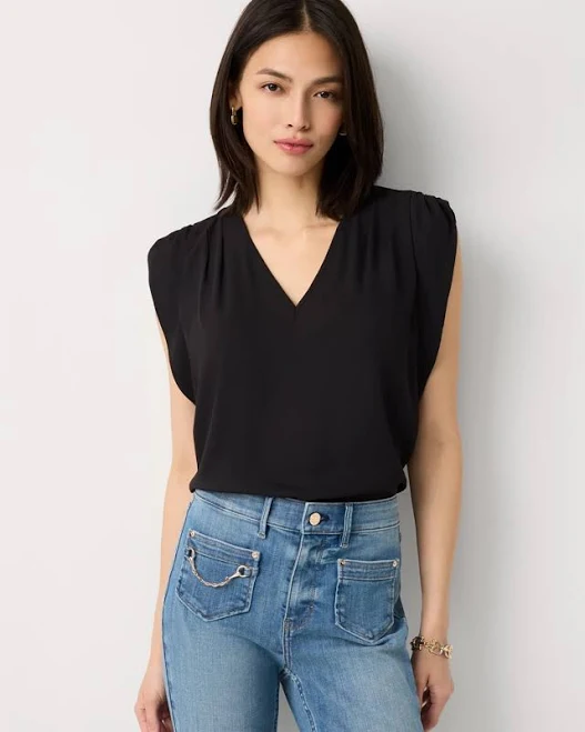 top White House Black Market Women's Ruched Shoulder Crepe Shell White House Black Market $55.3
