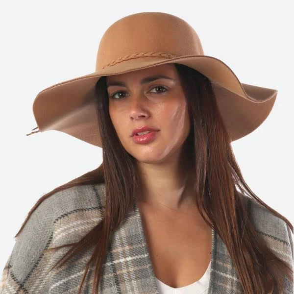 accessory Wide Brim Felt Floppy Hat with Braided Band Judson & Company $22
