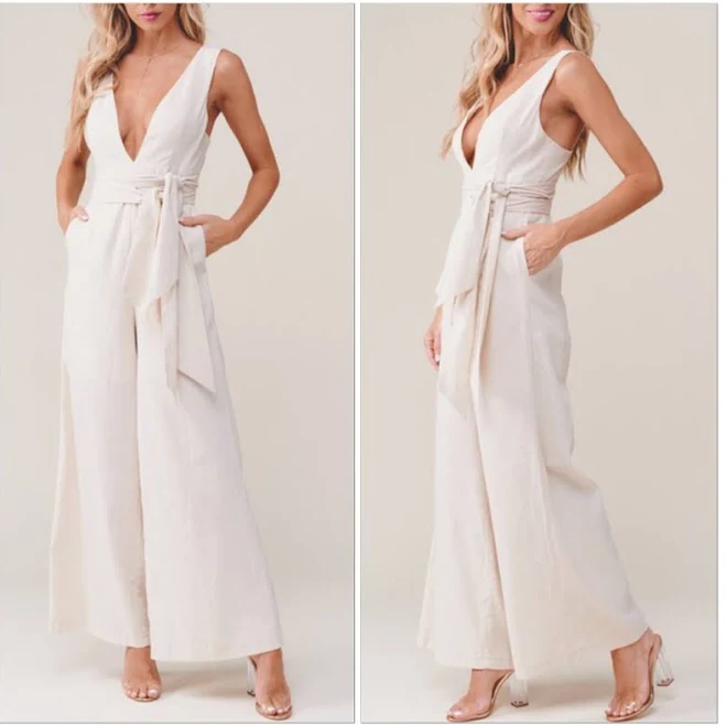jumpsuit Wide-Leg Linen Jumpsuit with Obi Belt Poshmark $125