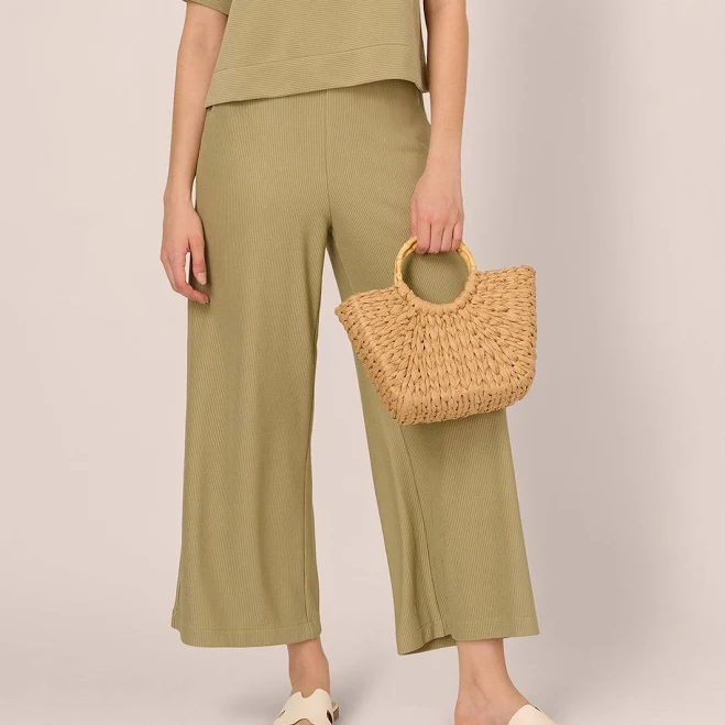 matching set Wide Leg Rib Knit Pants In Dusty Sage Green Adrianna Papell $45