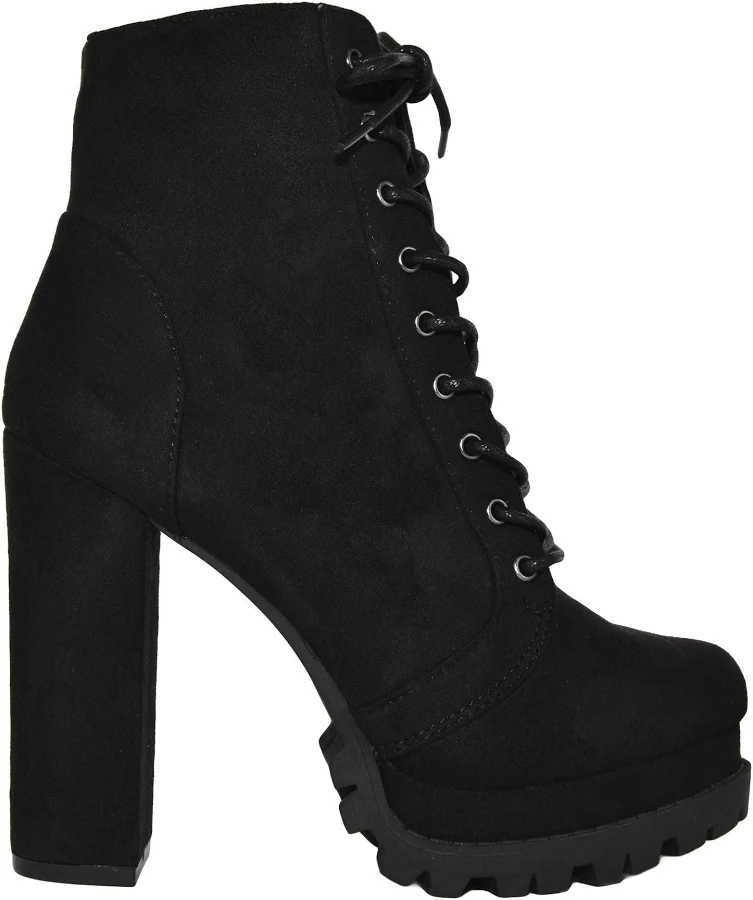 shoes Wild Diva VIVIAN-01 Lace-Up Lug Sole Faux Leather High Platform Combat Boots Wild Diva $45
