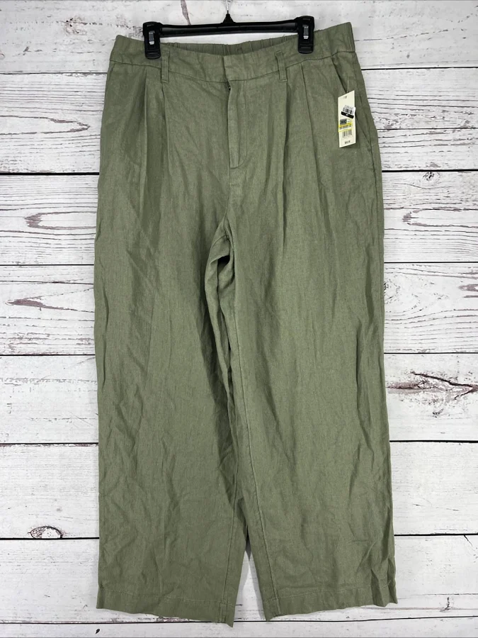 pants Women’s High Rise Linen Pleat Front Straight Trousers A Day Sage 12 eBay - eipe-93 $14.99