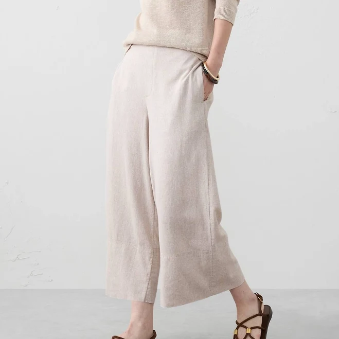 matching set Women's Anyday Wide-Leg High-Rise Linen-Blend Cropped Pant Banana Republic Factory $36