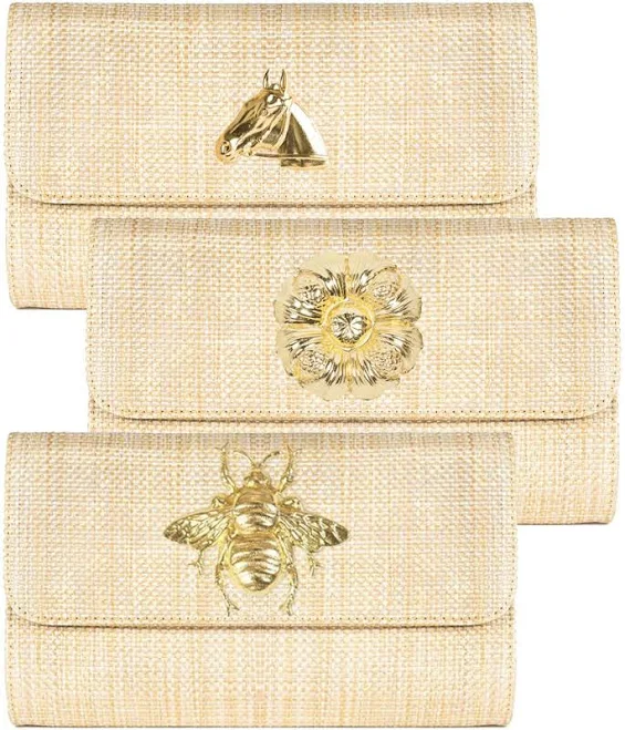 bag Women's Avery Clutch Straw Charm Bag Gold Crossbody Woven Straw Fabric Magnetic Closure Chain Lisi Lerch $108