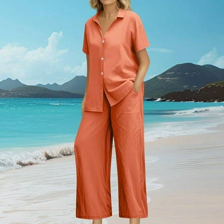 matching set Women's Casual Linen 2 Piece Set Walmart - xixuanwan official $24.99