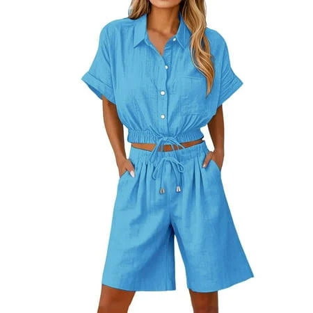 matching set Women's Casual Linen 2pc Set with Drawstring Walmart - gjutow $18.99