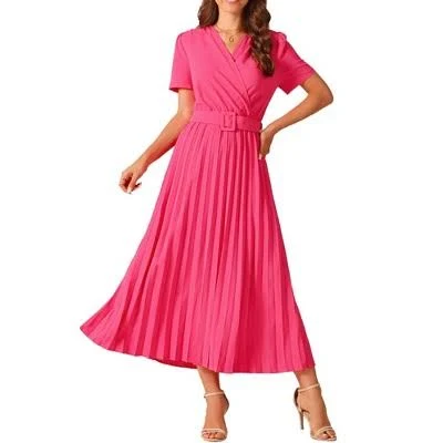 dress Women's Casual Wrap V Neck Flowy Pleated Midi Dress with Belt Target $58.99