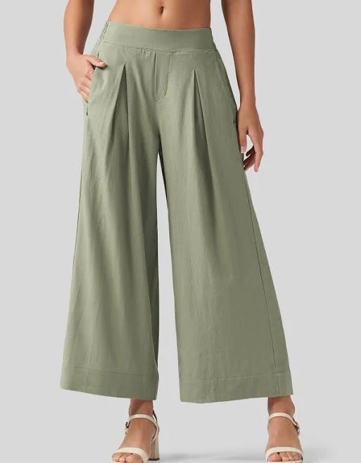 matching set Women's Cropped Wide-Leg Cotton Linen Pants Willit Sports $42.99