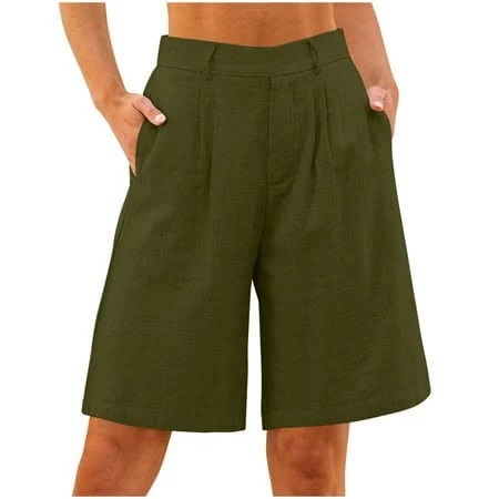 shorts Women's Dressy Casual Linen High-Waisted Bermuda Shorts Walmart - Vela Collective $14.19