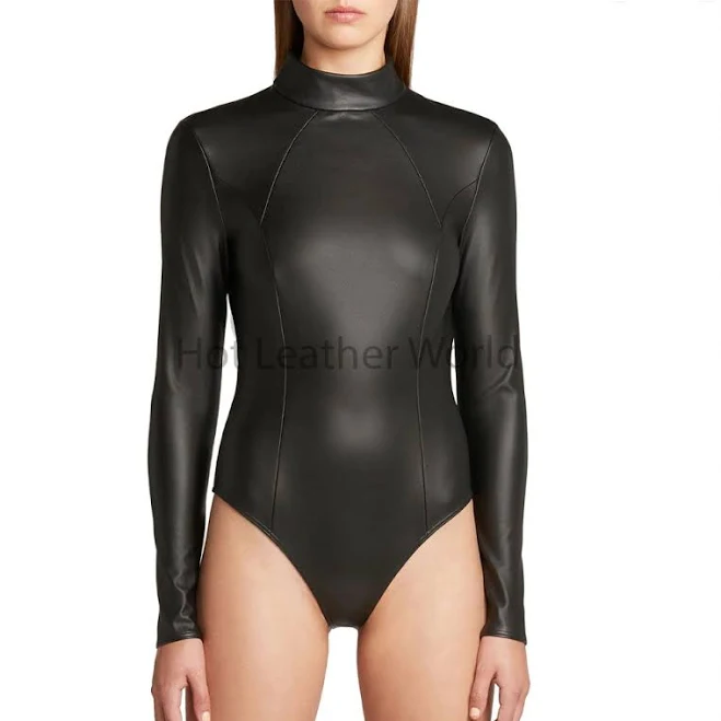 bodysuit Women's Faux Leather Mock Neck Bodysuit HotLeatherWorld $140