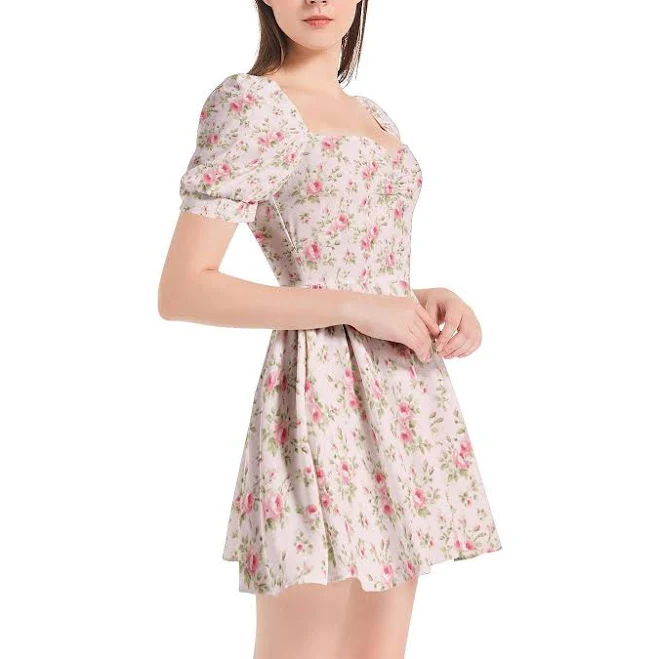 dress Women's Floral Puff Sleeve Sweetheart Neck Mini Dress Etsy - OspreyElliottDesigns $40