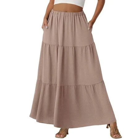 skirt Women's Flowy A-Line Ruffle Maxi Skirt with Pockets Walmart - mohiass $8.88