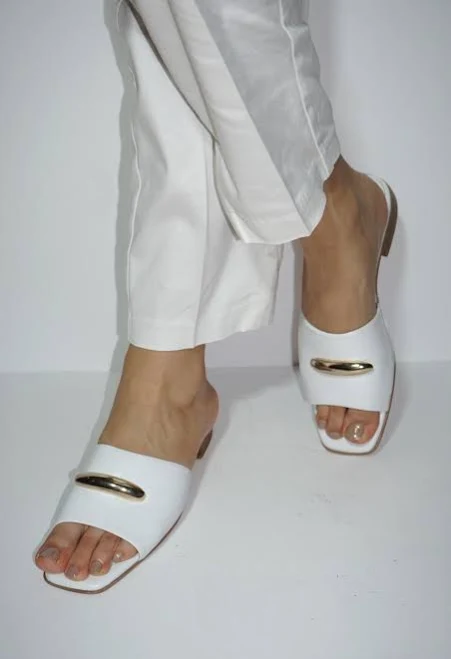 shoes Women's Genuine Leather Slip-On Slides with Gold Buckle Etsy - Seller $134.4