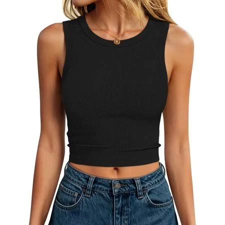 crop top Women's High Neck Ribbed Knit Slim Fit Crop Tank Tops Walmart - ANRABESS FASHION $8.99