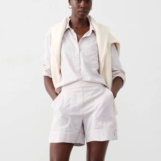 bottom Women's High-Rise Linen-Blend Pull-On Flax Banana Republic Factory $36