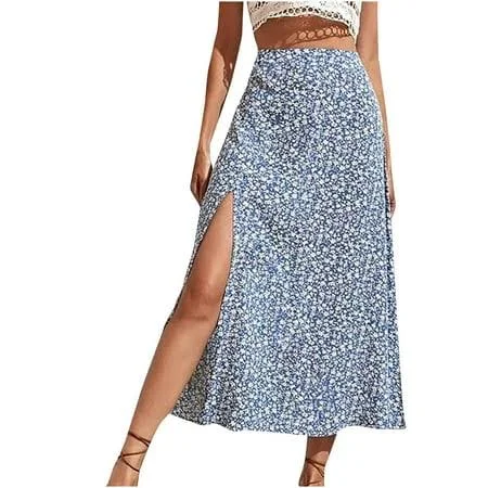 skirt Women's High Waist Flowy Floral Midi Skirt with Side Slit Walmart - F W Clothing $6.96