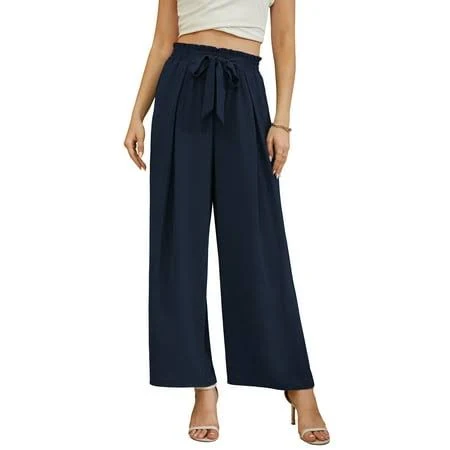 wide leg pants Women's High-Waisted Flowy Wide-Leg Palazzo Pants with Pockets Walmart - Uvplove $14.99