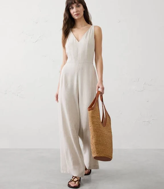 jumpsuit Women's Linen-Blend Vee-Neck Jumpsuit Banana Republic Factory $80