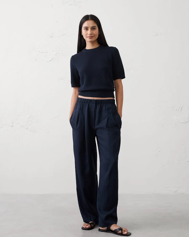 pants Women's Mid-Rise Straight-Leg Tencel Pleated Pants Banana Republic Factory $60