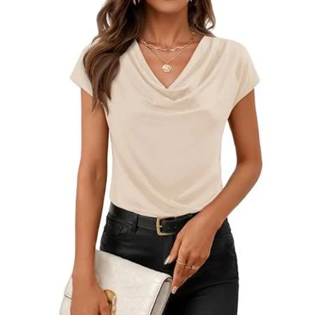 top Women's Modern Fit Cowl Neck Short Sleeve Draped Top Walmart - Zhang Liang $19.99