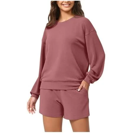 two piece set Women's Oversized Crewneck Sweatsuit Walmart - Jewelreauty Clothes $14.99