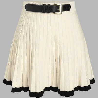 skirt Women's Preppy Mid-Waist Pleated Mini Skirt with Belt Cider $11.37
