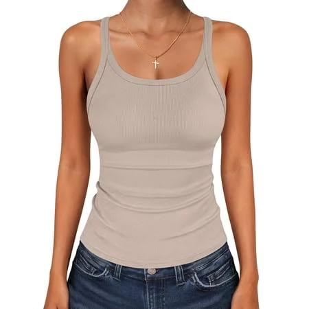 top Women's Ribbed Knit Scoop Neck Sleeveless Tank Top Walmart - ANRABESS FASHION $14.99
