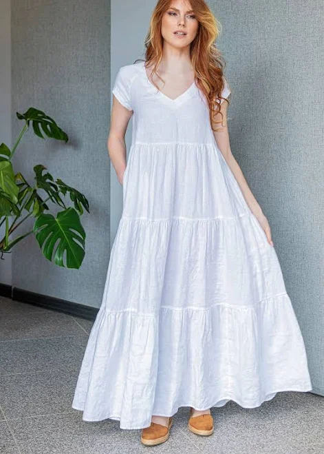 dress Women's Romantic Tiered Linen Maxi Dress VisibleArt $177