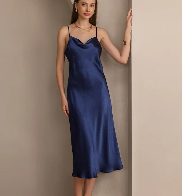 dress Women's Silk Cowl Neck Midi Slip Dress SilkSilky $99.95