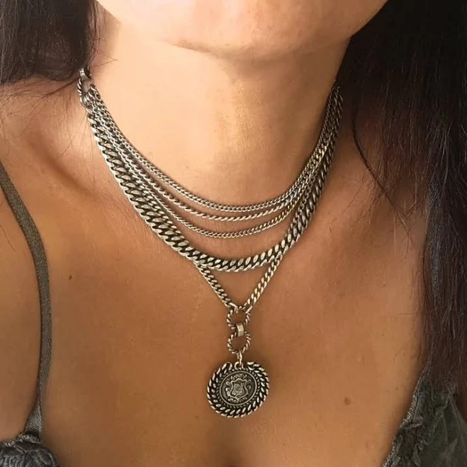 accessory Women's Silver Coin Pendant Necklace Set Etsy - BezalelDesignShop $137.83