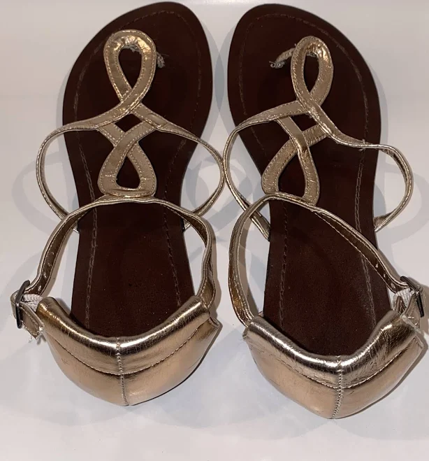 shoes Womens Sz 8 Rose Gold Strappy Metallic Flat Sandals eBay $18