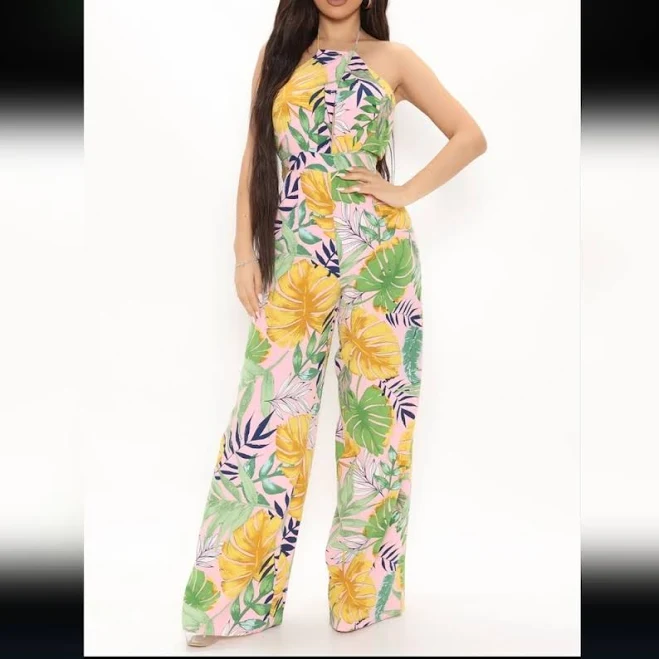 jumpsuit Women's Tropical Print Halter Wide Leg Jumpsuit Poshmark $22