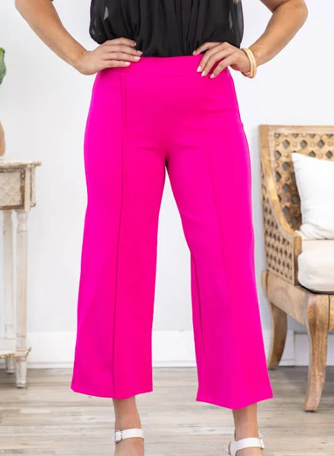 pants Women's Wide Leg Cropped Pants with Seam Filly Flair $36.99