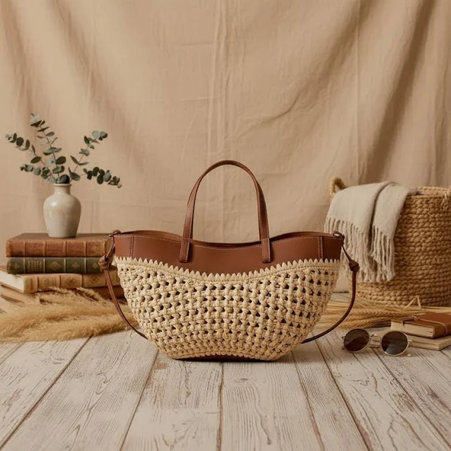bag Woven Straw Tote with Leather Handle Etsy - Seller $108.39