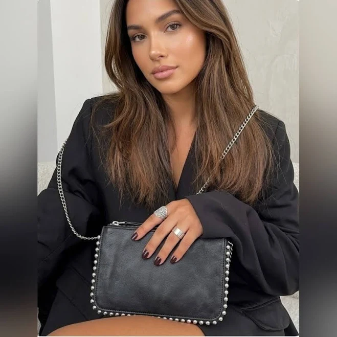 bag Zara Bags | Zara Black Faux Leather Studded Crossbody Purse/Clutch With Silver Chain | Color: Black/Silver | Size: Os | Preloved_Daily's Closet Poshmark $50