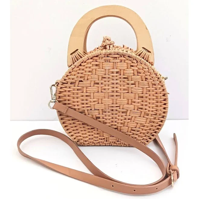 bag Zara Bags | Zara Woven Straw Rattan Small Crossbody Wood Top Handles Leather Strap | Color: Tan | Size: Os | Shopstellalane's Closet Poshmark $40