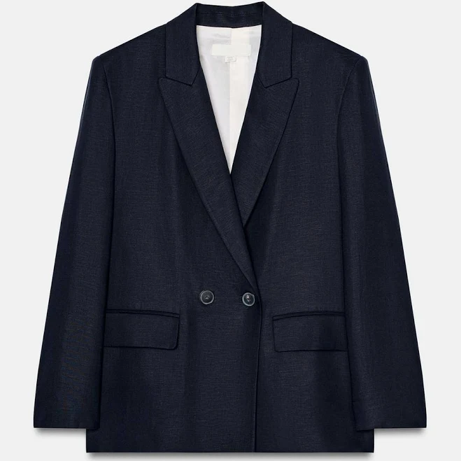 outerwear Zara Double Breasted Linen Blazer with Rolled-Up Sleeves Zara USA $79.9