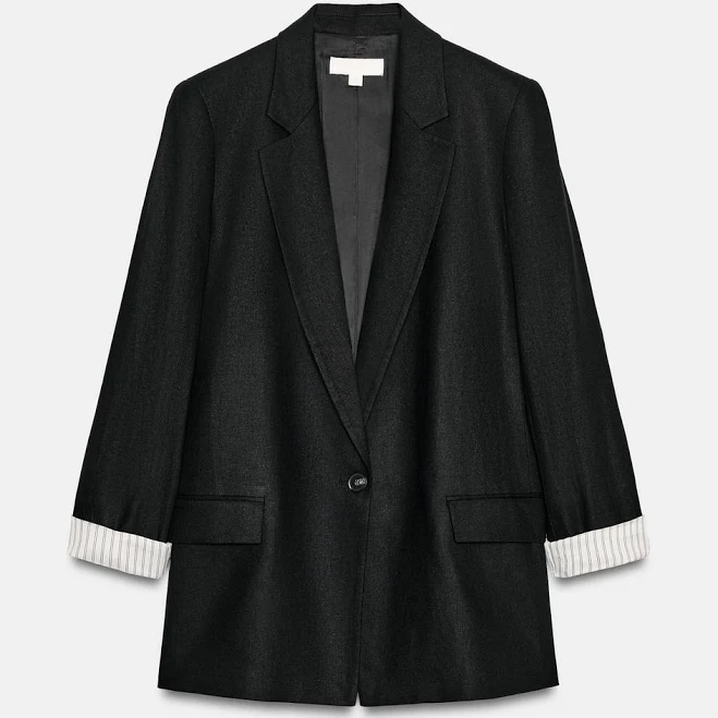 outerwear Zara Linen Blazer with Rolled Sleeves Zara USA $79.9