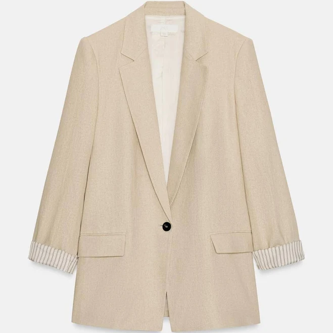 outerwear Zara Linen Blazer with Rolled Sleeves Zara USA $79.9