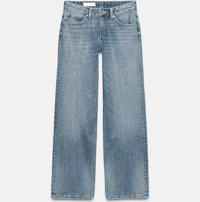 jeans Zara Trf Low Rise Straight Jeans with Rhinestones Zara USA $119
