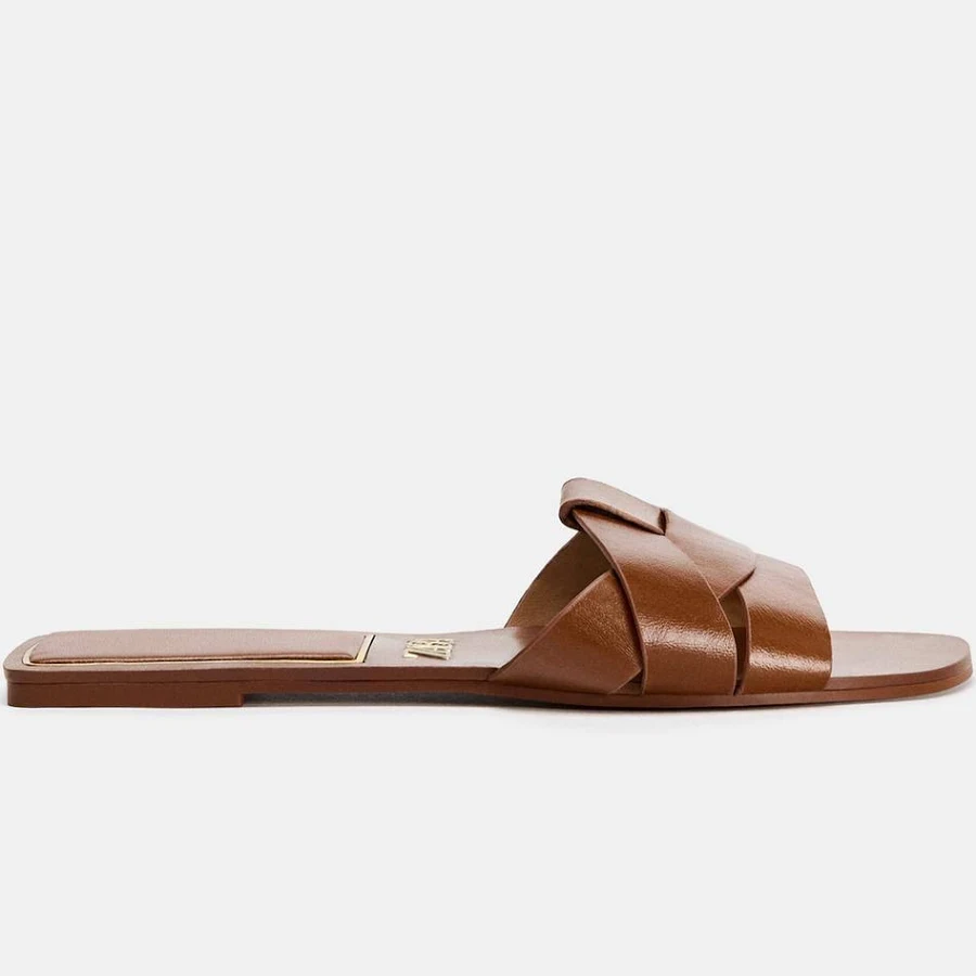 shoes Zara Women's Flat Crossed Leather Sandals Zara USA $49.9