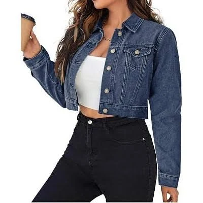 outerwear Zeagoo Women's Cropped Long Sleeve Denim Jean Jacket Target $43.98